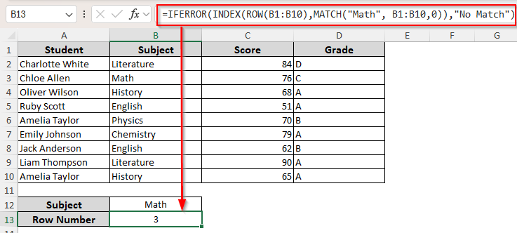 Combining the INDEX, IFERROR, and MATCH Functions Return Row Number for a Match or Text for No Match
