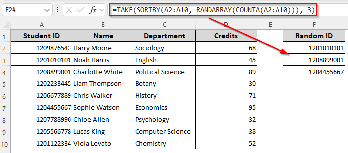 Dynamic Array Sampling of Random Values with the TAKE, SORTBY, and RANDARRAY Functions (Excel 365)