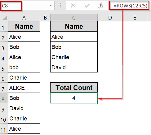 Use Excel’s Advanced Filter and ROWS Function to Count Unique Values Manually