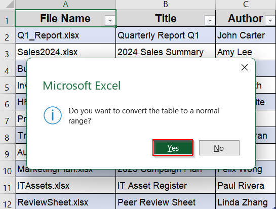 Convert Excel Table to Range To Fix Greyed Out Unshare Button