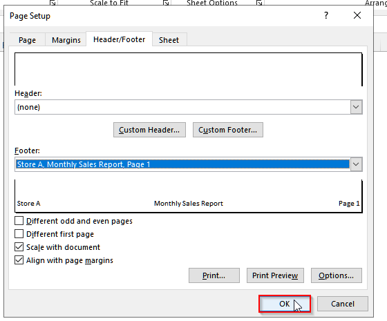 Edit Footer in Excel With Page Setup Setting