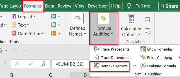 Remove Formula Tracer Arrows (Blue Dependency Lines)