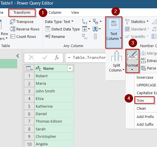 Efficiently Remove Leading and Trailing Spaces Using Power Query