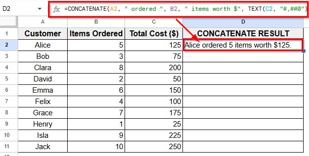 Using the CONCATENATE Function
