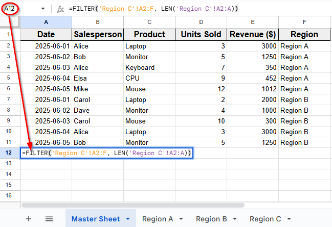 Use the FILTER Function to Pull Data Automatically