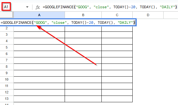 Combining GOOGLEFINANCE and AVERAGE to Calculate Moving Average
