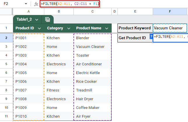 Use FILTER for Dynamic Reverse Lookups in Google Sheets