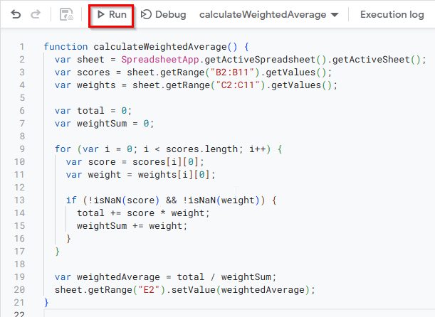 Applying Google Apps Script to Calculate Weighted Average