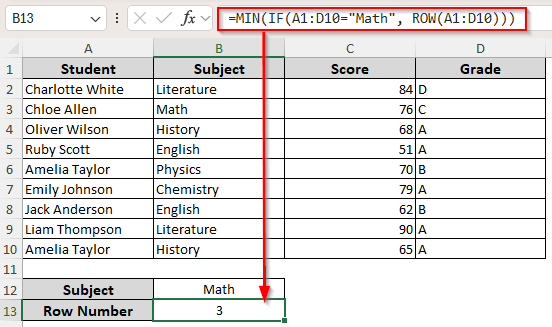 Look for a Match and Get Row Number Across Multiple Columns and Rows with the IF, ROW, and MIN Functions