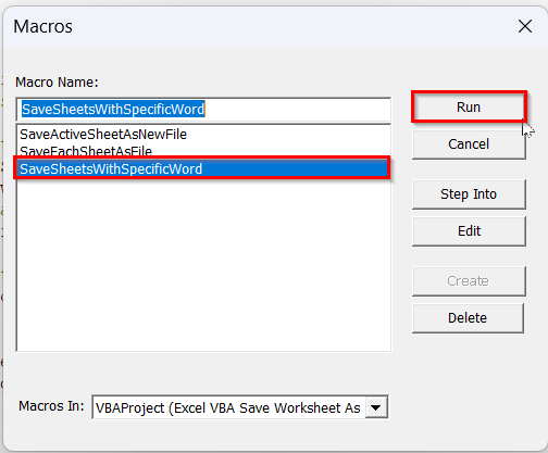 Save Only Worksheets with Specific Text/Word as Separate Files