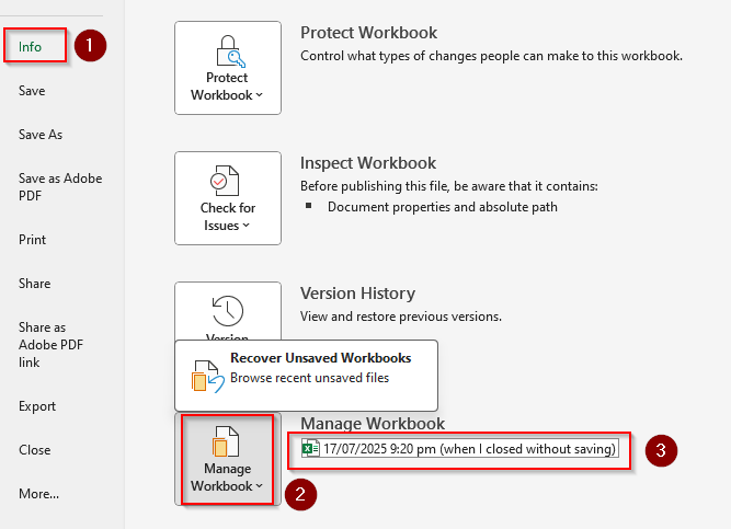 Recover Unsaved Files After Closing the Excel Tab
