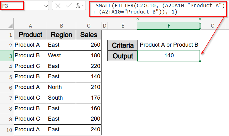 Filter by AND / OR Conditions Using FILTER and SMALL Functions