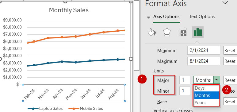 Adjust X Axis Scale and Formatting Using Format Axis