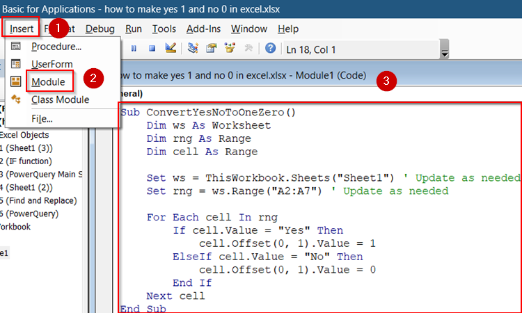 Use VBA to Convert Yes/No to 1/0