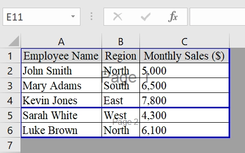 Using Drag and Drop Page Actions to Move Page Breaks in Excel