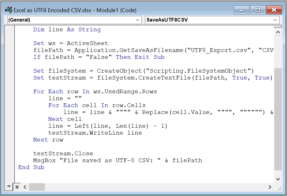 Applying VBA Macro to Encode a CSV File as UTF-8