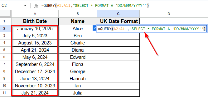 Using QUERY Function