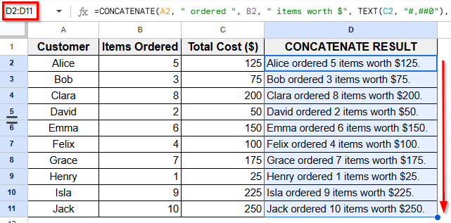 Using the CONCATENATE Function