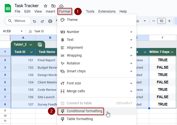 Apply Conditional Formatting Using a Helper Column in Google Sheets