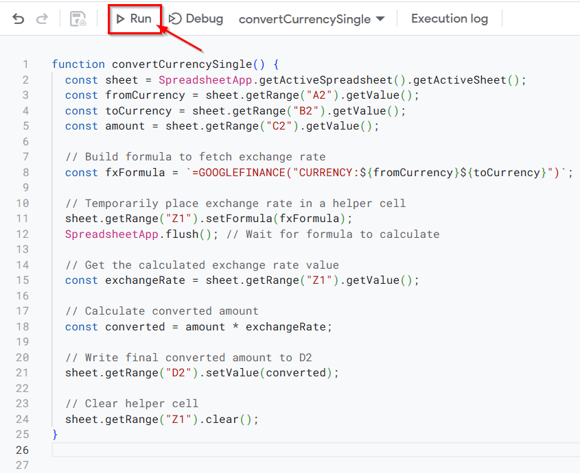Using Google Apps Script for Currency Conversion