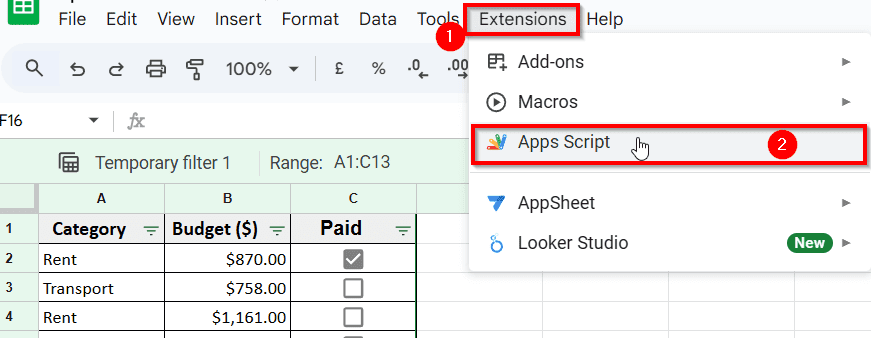 Hide Rows Based on Cell Value Using Google Apps Script