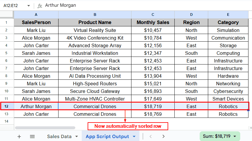 Auto-Sort Data Using App Script