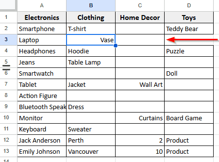 Using Delete Cells Options In Google Sheets