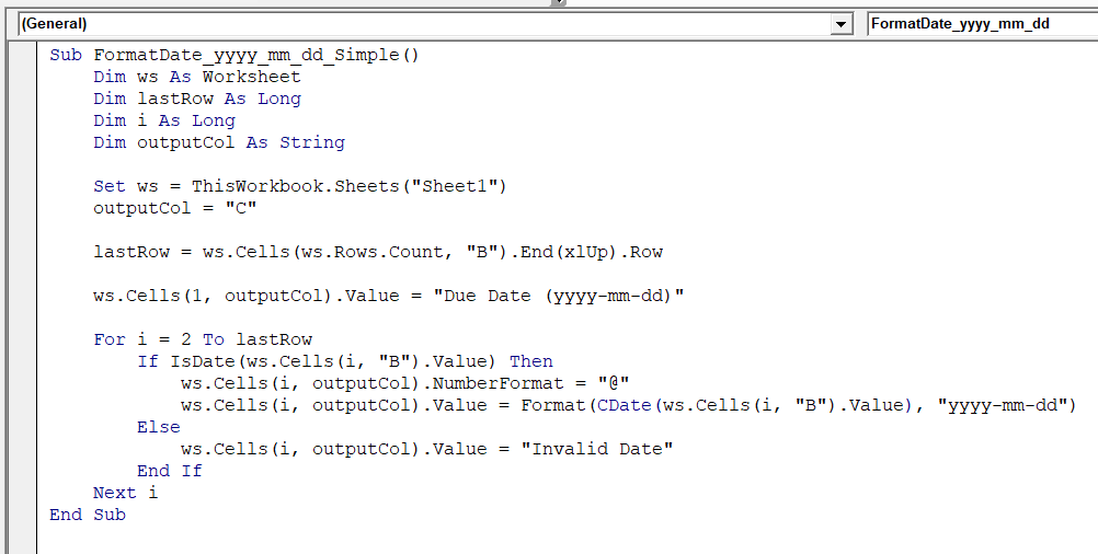 Format Date YYYYMMDD Using VBA Format Function