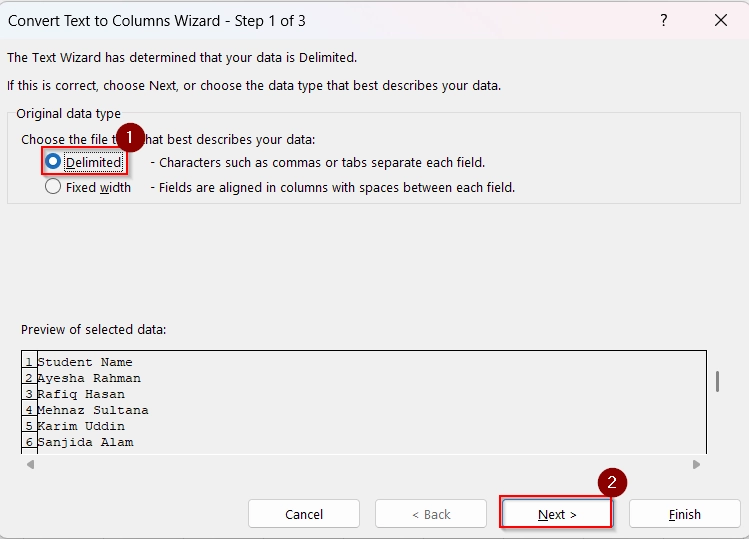 Using Text to Columns Tool to Copy Text into Several Cells from Word to Excel