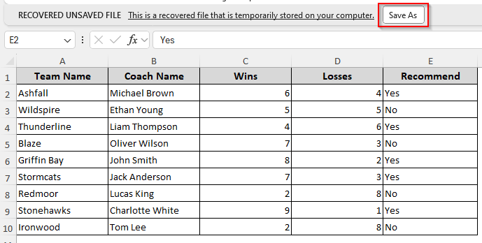 Recover Unsaved Files After Closing the Excel Tab