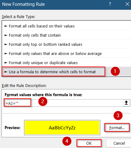 Highlight Blank Cells or Entire Row with a Formula