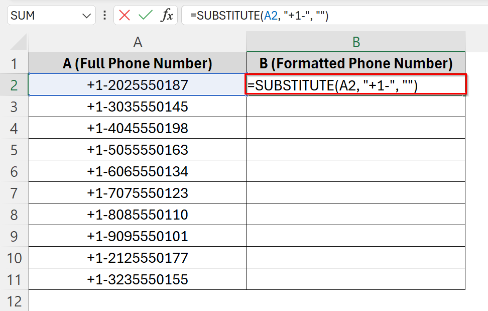 Use SUBSTITUTE Function to Remove Specific Text from Cells
