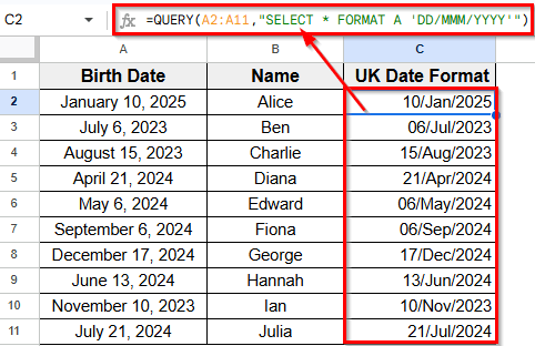 Using QUERY Function
