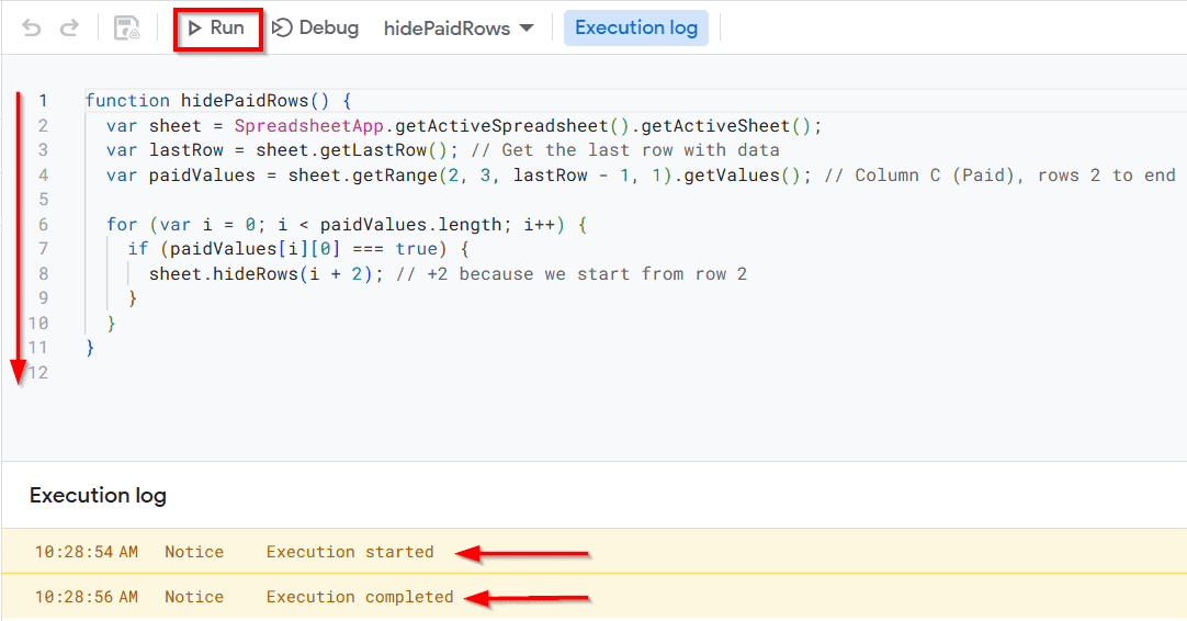 Hide Rows Based on Cell Value Using Google Apps Script