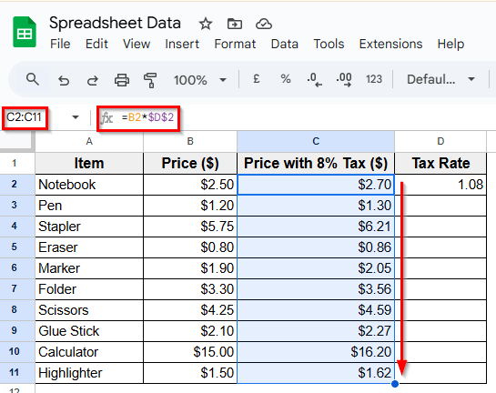 Multiply a Column Using a Constant Stored in a Separate Cell