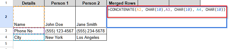 Use the CONCATENATE Function to Merge Rows in Google Sheets