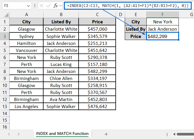 Return a Single Value with INDEX-MATCH Formula