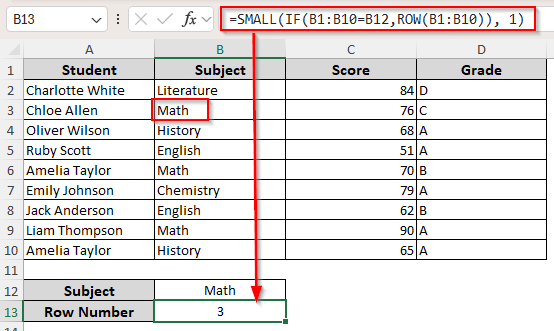 Return the First or Last Row Number for Multiple Matches with the SMALL and MAX Functions