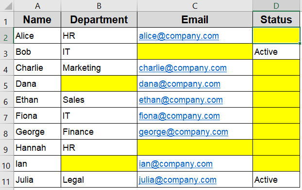 Highlight Blank Cells or Entire Row with a Formula