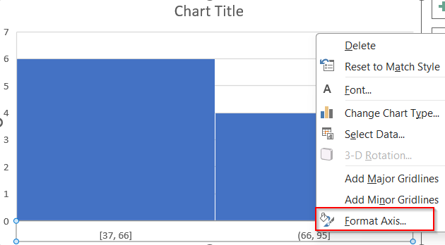 Adjust Format Axis Settings to Control Bins for Built-in Histogram Chart