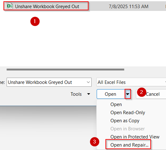 Use Built-in Open and Repair Feature in Excel