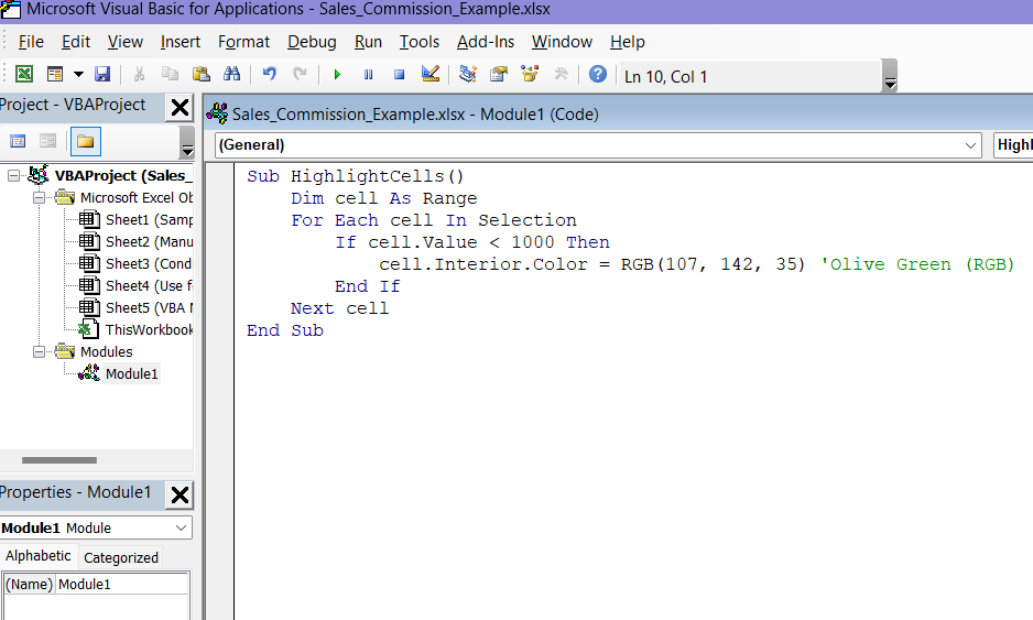 Insert VBA Macro to Highlight Selected Cells