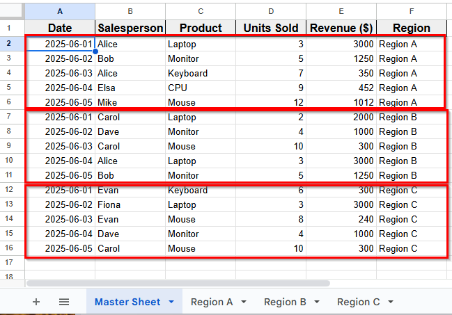 Use the FILTER Function to Pull Data Automatically