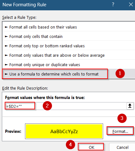 Highlight Blank Cells or Entire Row with a Formula