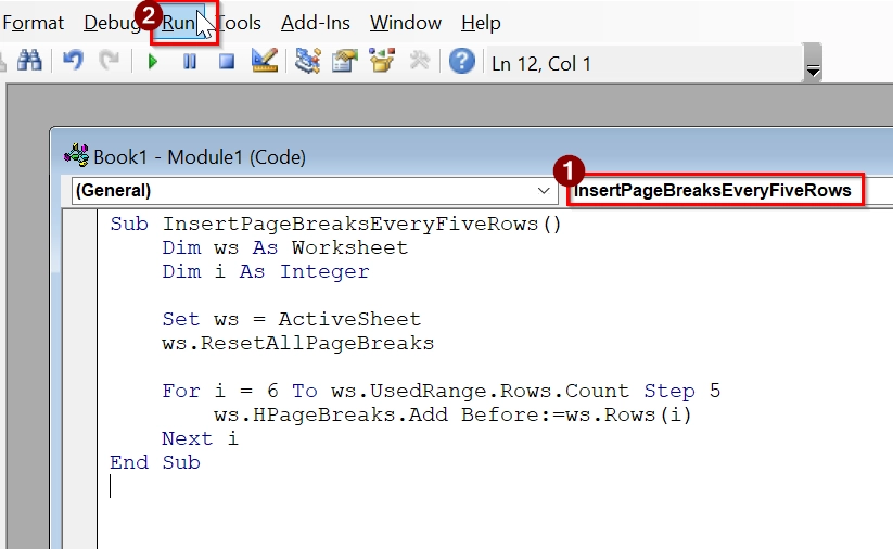 Applying VBA Macro to Move Page Breaks in Excel