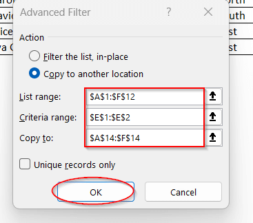 Advanced Filter Option Using One Condition