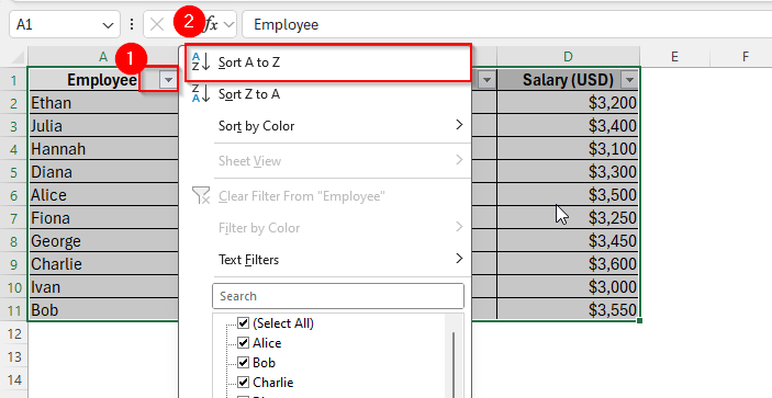 Sorting Alphabetically with Filters While Keeping Rows Intact