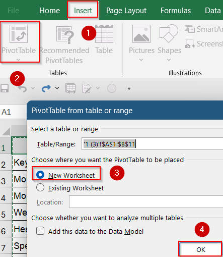 Insert a Pivot Table to Sort a Bar Chart in Reverse Order