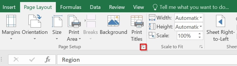 Using the Page Setup Dialog Box to Print the Selected Area