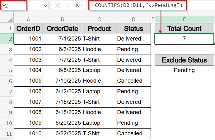 Add Logical Operators with COUNTIFS Function for Conditional Filtering